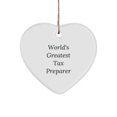 Gifts from Tax Pros to Their Clients - 'World's Greatest' Heart Ornament, Funny Quote, Christmas Unique Gifts for Tax Preparer Friends, Coworkers, or Family - Image 1